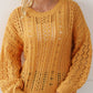 Openwork Round Neck Drop Shoulder Sweater