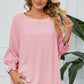 Smocked Lantern Sleeve Round Neck Blouse