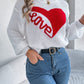 LOVE Heart Round Neck Dropped Shoulder Sweater