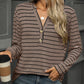 Striped Notched Long Sleeve T-Shirt