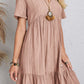 Full Size Ruched V-Neck Short Sleeve Dress