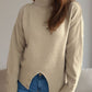 Front Slit Decorative Button Turtleneck Sweater