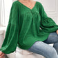 Plus Size Texture V-Neck Long Sleeve Top