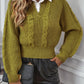 Cable-Knit Collared Neck Faux Layered Sweater