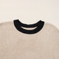 Contrast Trim Round Neck Cap Sleeve Knit Top