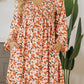 Smocked Printed V-Neck Long Sleeve Dress