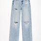 Distressed Straight Leg Jeans with Pockets