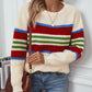 Contrast Stripes Round Neck Long Sleeve Sweater