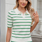 Striped Johnny Collar Short Sleeve Sweater