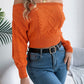 Cable Knit Off-Shoulder Long Sleeve Sweater