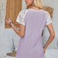 Eyelet V-Neck Lace Short Sleeve T-Shirt