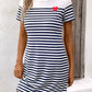 Striped Round Neck Short Sleeve Mini Dress