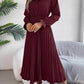 Pleated Half Button Long Sleeve Midi Dress