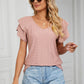 Eyelet Layered Flutter Sleeve V-Neck Knit Top