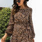 Animal Print Round Neck Balloon Sleeve Mini Dress