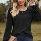 Eyelet Round Neck Flounce Sleeve T-Shirt