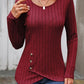 Decorative Button Round Neck Long Sleeve T-Shirt