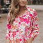 Floral V-Neck Frill Long Sleeve Blouse