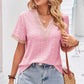 Eyelet V-Neck Short Sleeve T-Shirt
