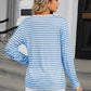 Striped Notched Long Sleeve T-Shirt