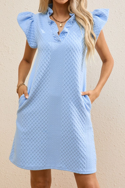 Ruffled V-Neck Cap Sleeve Mini Dress - Michelle Francisco