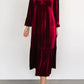 V-Neck Long Sleeve Midi Velvet Dress