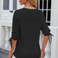 Eyelet Drawstring V-Neck Half Sleeve T-Shirt