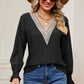 Eyelet V-Neck Flounce Sleeve T-Shirt