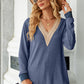 Slit V-Neck Long Sleeve T-Shirt
