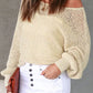 Openwork Boat Neck Raglan Sleeve Knit Top