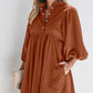 Corduroy Quarter Snap Three-Quarter Sleeve Dress