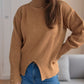 Front Slit Decorative Button Turtleneck Sweater