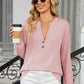 Striped Notched Long Sleeve T-Shirt