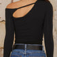 Cutout Asymmetrical Neck Long Sleeve T-Shirt