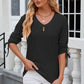 Eyelet Drawstring V-Neck Half Sleeve T-Shirt