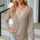 Slit V-Neck Long Sleeve T-Shirt