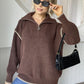 Quarter Zip Contrast Dropped Shoulder Sweater