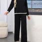 Contrast Trim Round Neck Top and Pants Sweater Set