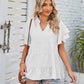 Tiered Notched Short Sleeve Blouse