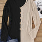 Decorative Button Contrast Round Neck Long Sleeve T-Shirt