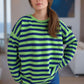 Distressed Striped Round Neck Long Sleeve Sweater