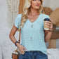 Decorative Button Eyelet V-Neck Short Sleeve T-Shirt