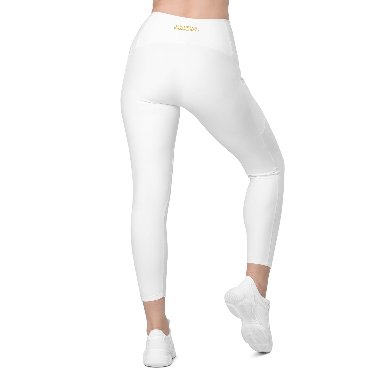 White Crossover Leggings with Pockets