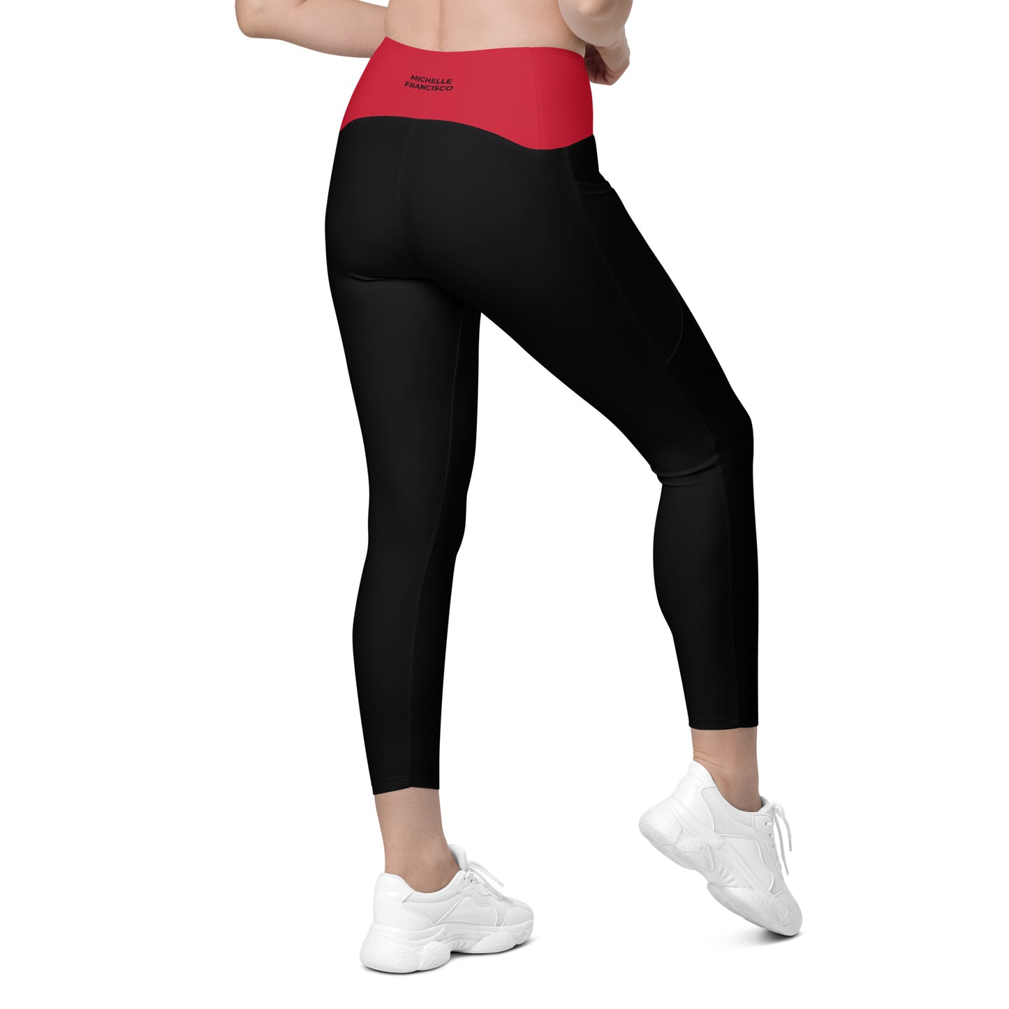 Black Red Crossover Leggings with Pockets