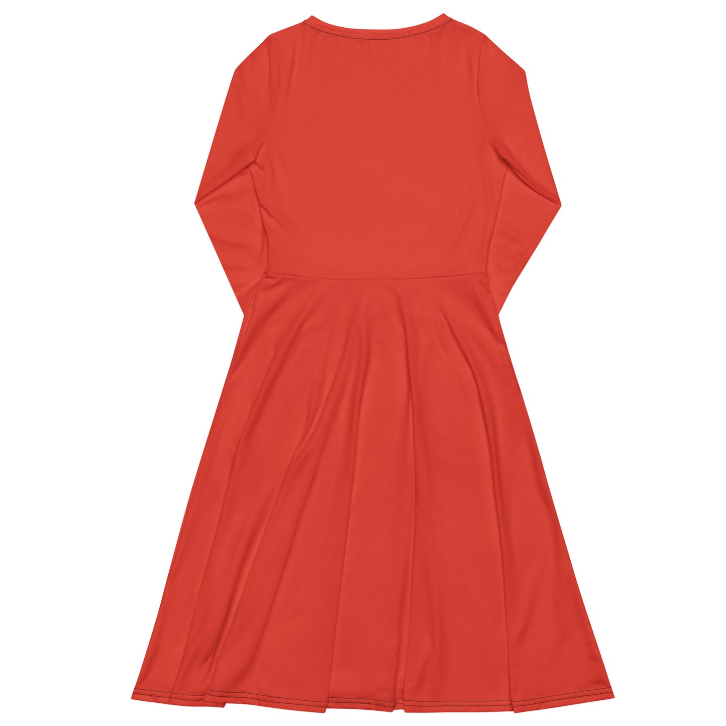Orange Red Long Sleeve Midi Dress