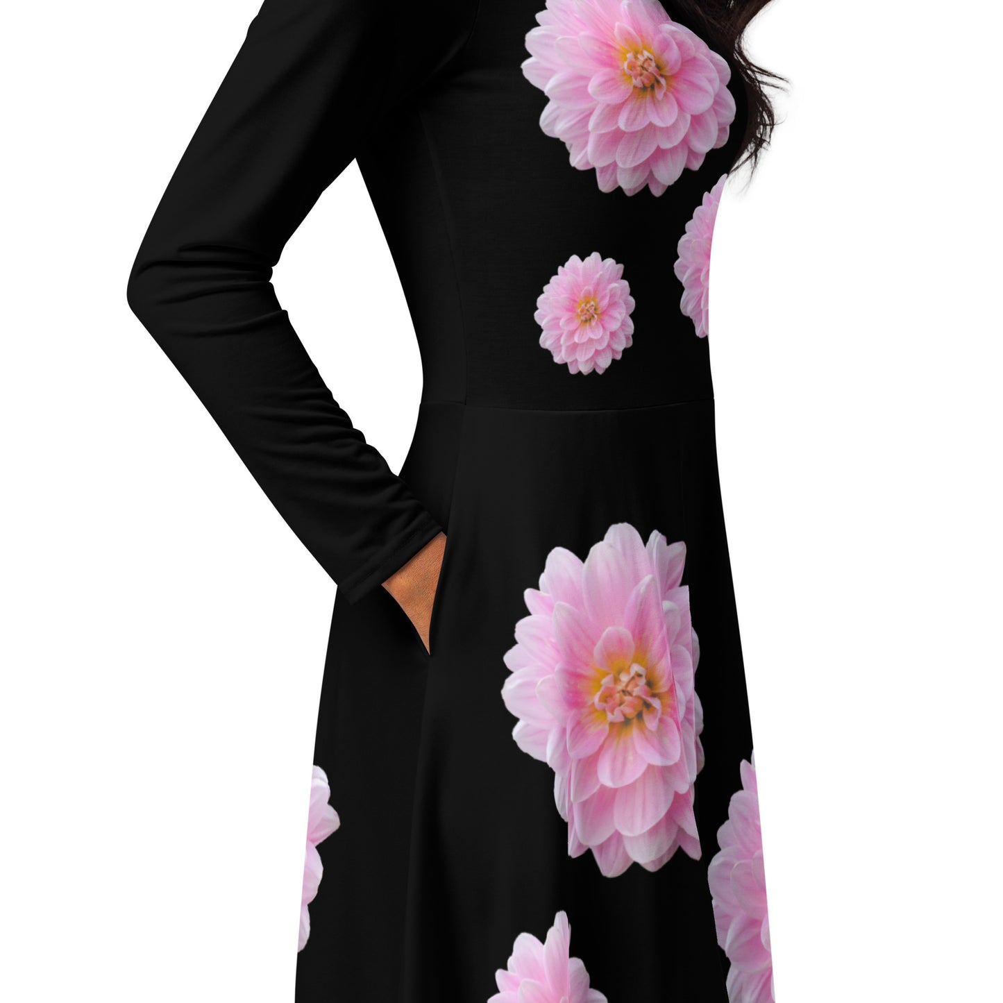 Lovely Girl Black Long Sleeve Midi Dress