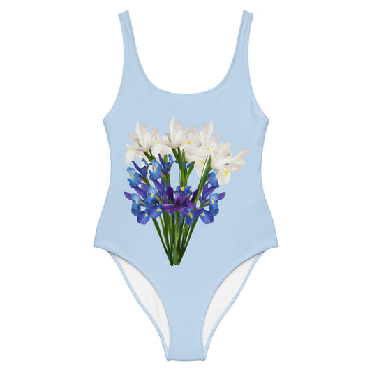 White and Blue Irises One-Piece Swimsuit