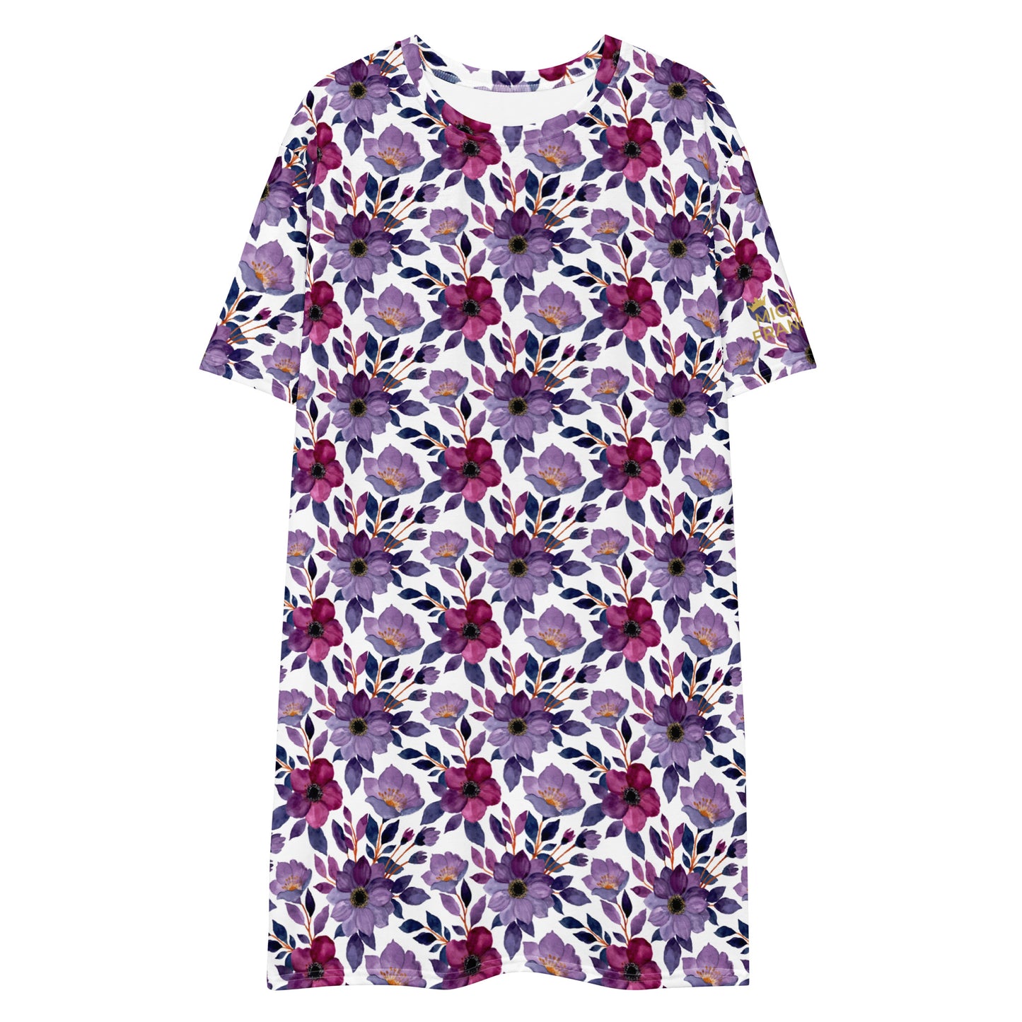 Deep Purple Flowers T-shirt Dress