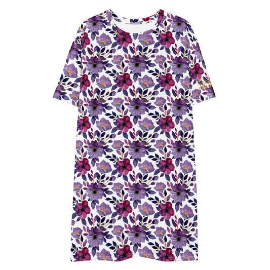 Deep Purple Flowers T-shirt Dress