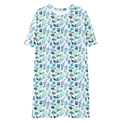 Misty Blue Flowers T-shirt Dress